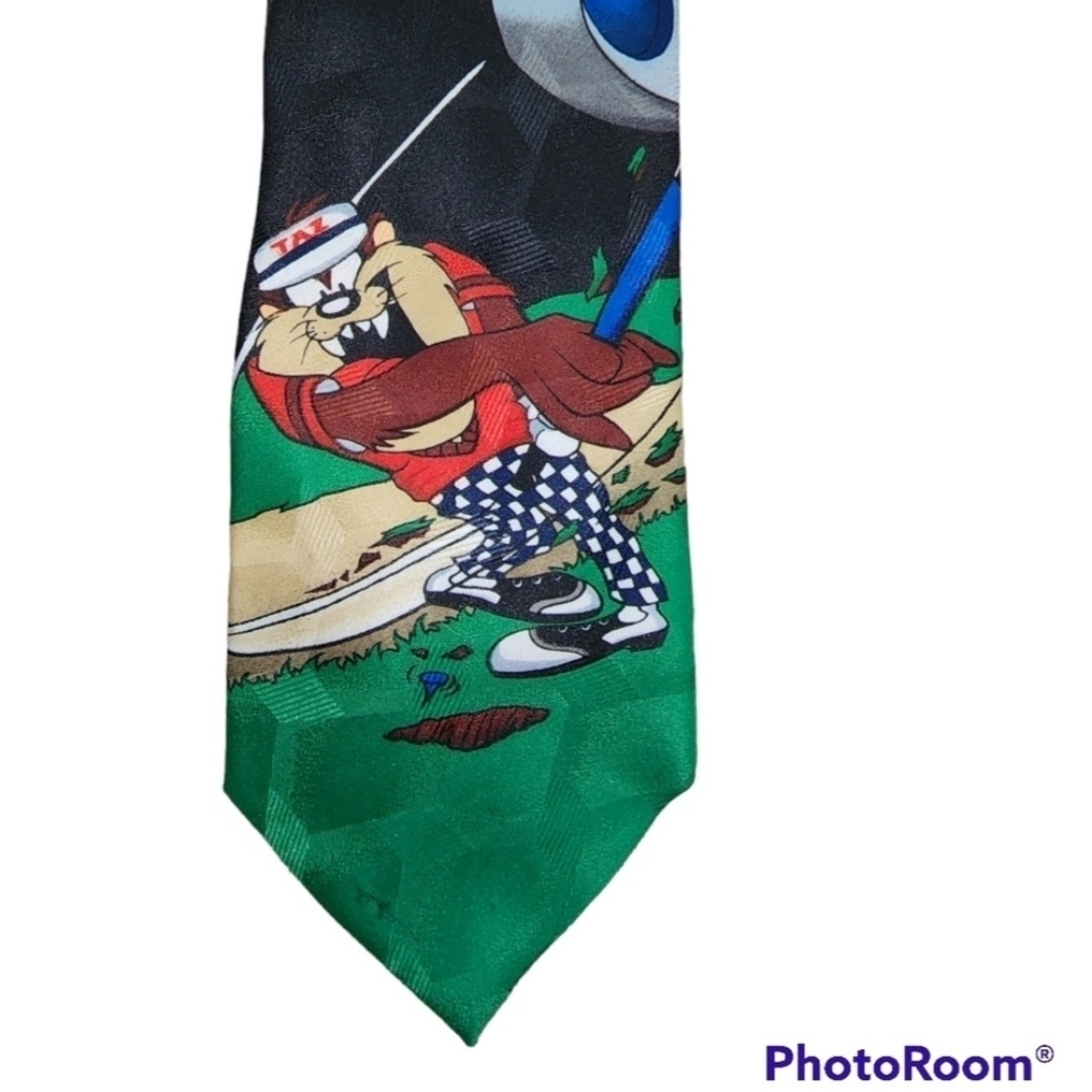 Vintage 90s Looney Tunes Golf Necktie Funny Party Preppy Cartoon Tasmanian Devil